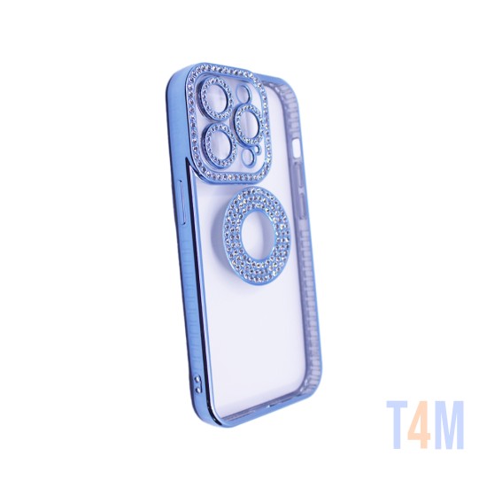 Capa de Silicone Suave com Design de Diamante para Apple iPhone 14 Pro Max  Azul